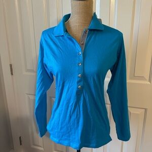 Women's Blue Long Sleeve Polo Shirt